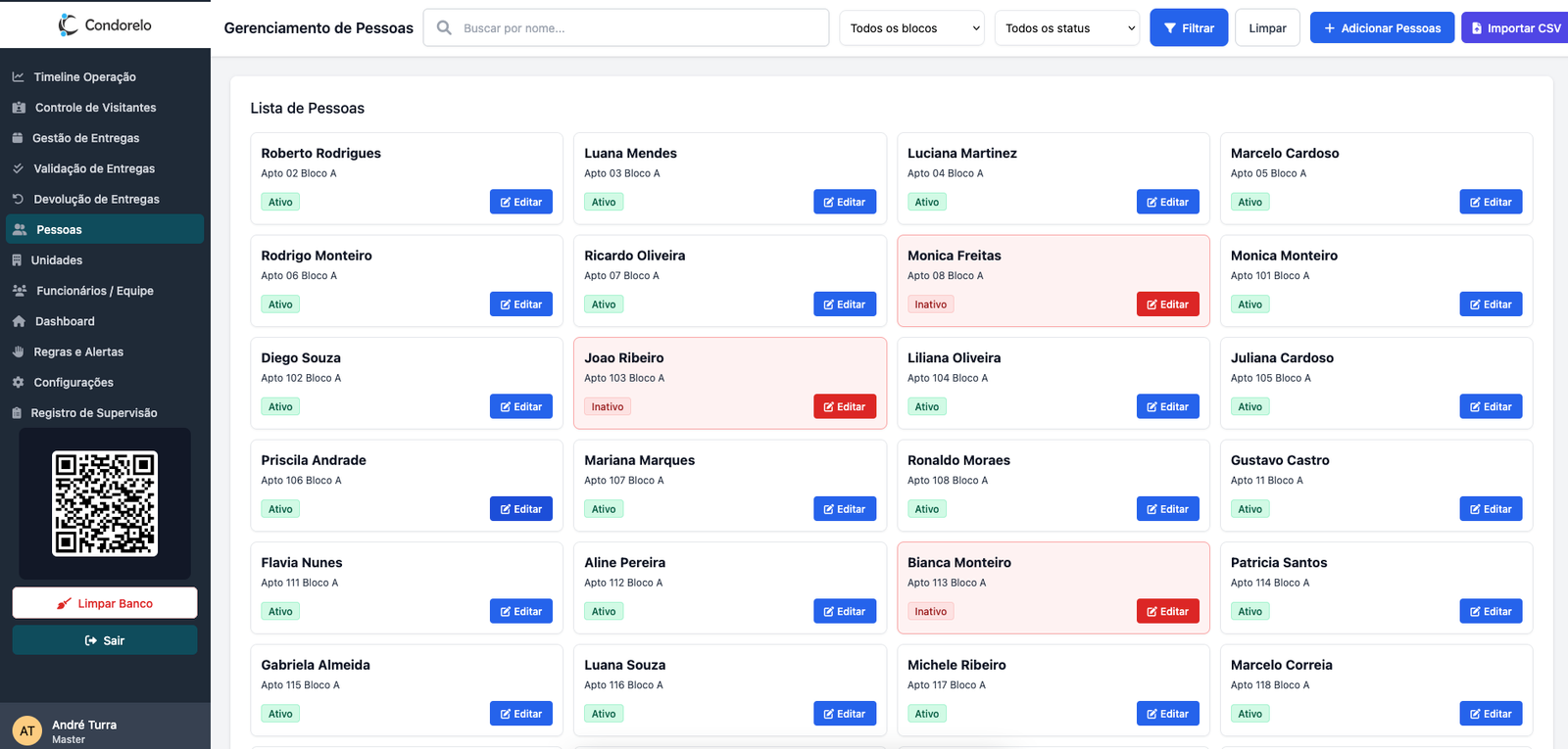 Cadastro de unidades e moradores